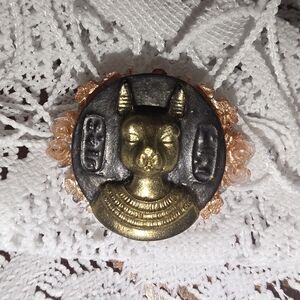 Egyptian Golden Cat Handmade Cameo Resin Brooch
